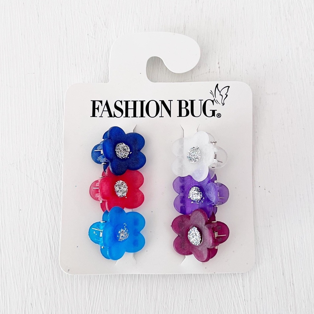 Mini Flower Claw Clips Multicolor Glitter Floral 6-Pack Y2K Vintage Fashion Bug